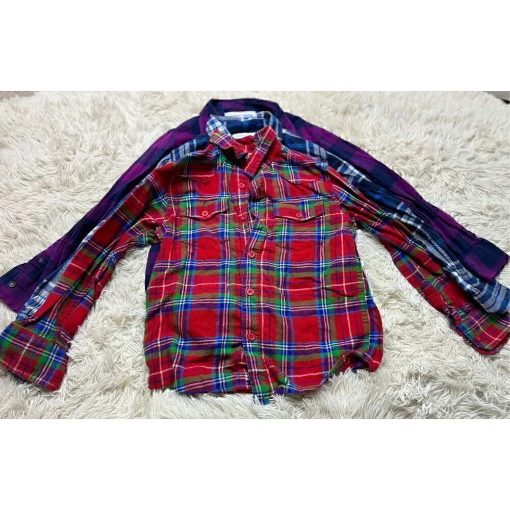4 piece size 7-8 Boys Long Sleeve Button Down Flannel Bundle by Old Navy & Aberc